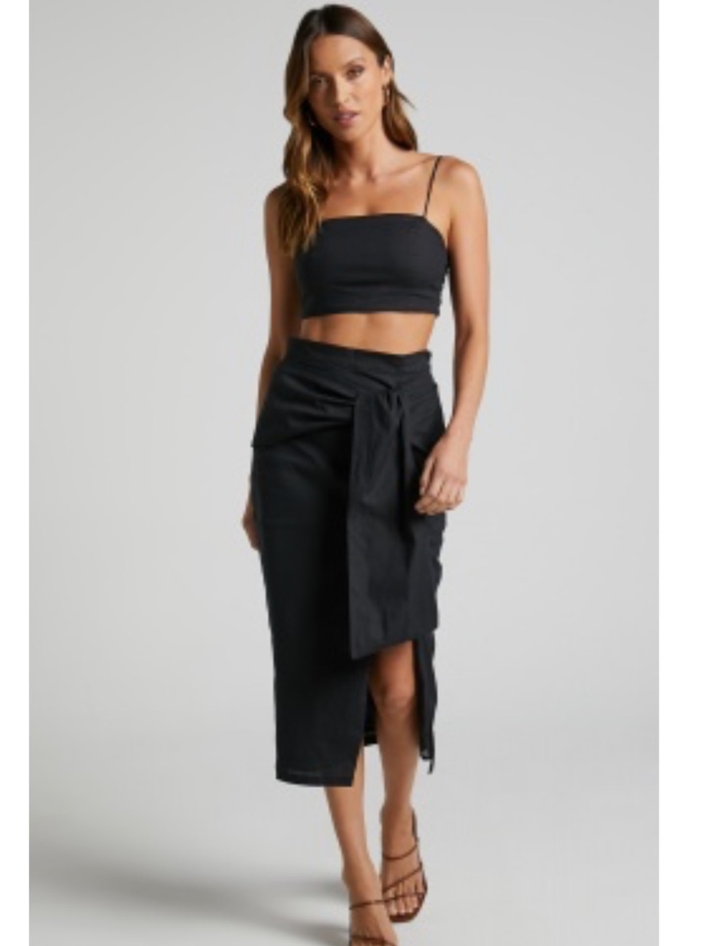 Showpo Jonessa Two Piece Set - Square Neck and Twist Skirt Black